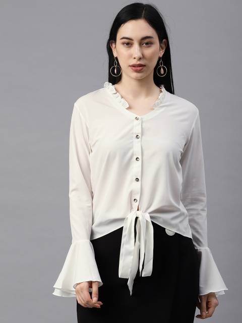 

EMBLAZE Women White Solid Shirt Style Top