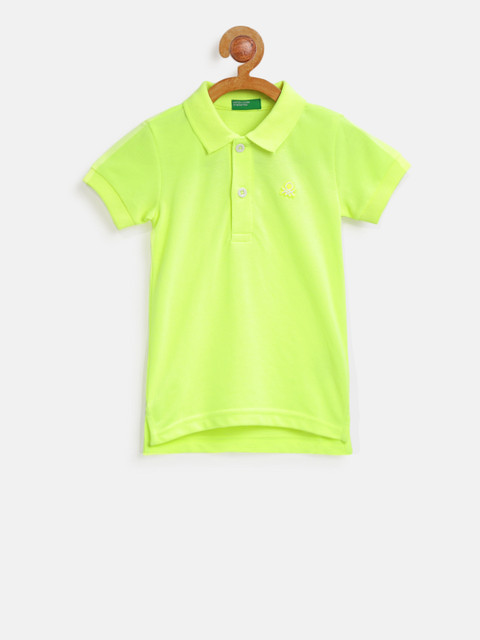 

United Colors of Benetton Boys Fluorescent Green Solid Polo Collar T-shirt