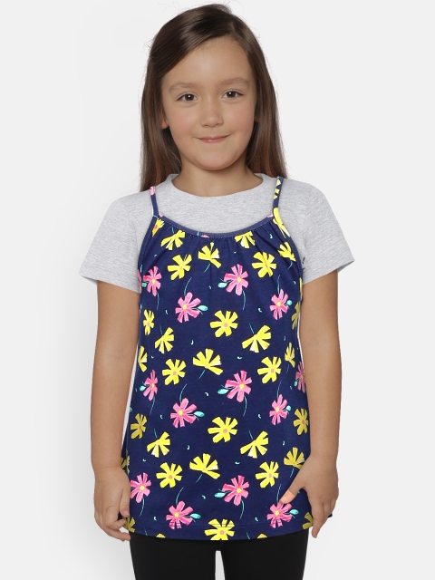 

United Colors of Benetton Girls Navy Blue & Yellow Printed A-Line Top