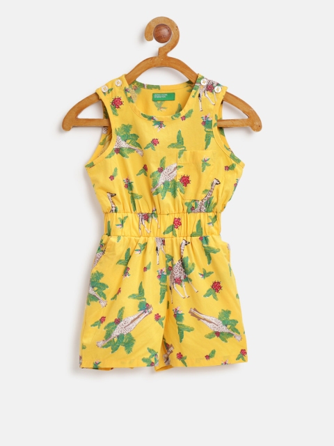 

United Colors of Benetton Girls Yellow & Green Printed Playsuit