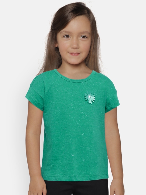 

United Colors of Benetton Girls Green Solid Round Neck T-shirt