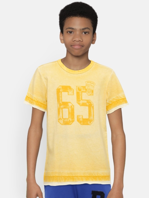 

United Colors of Benetton Boys Yellow Printed Round Neck T-shirt