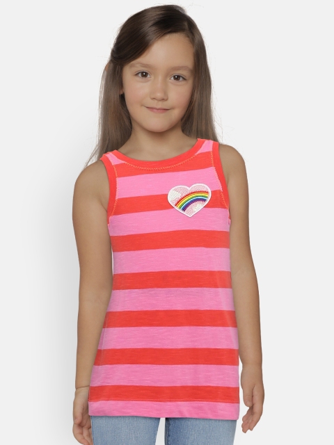 

United Colors of Benetton Girls Pink & Orange Striped T-shirt Dress