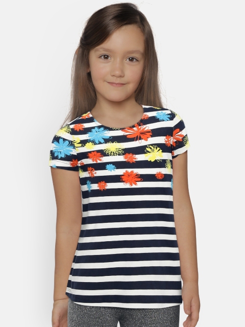 

United Colors of Benetton Girls Navy & White Striped A-Line Dress, Navy blue