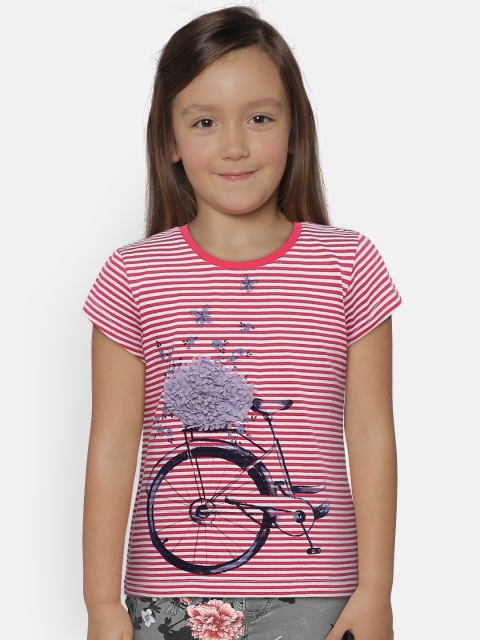 

United Colors of Benetton Girls Pink & White Striped Round Neck T-shirt