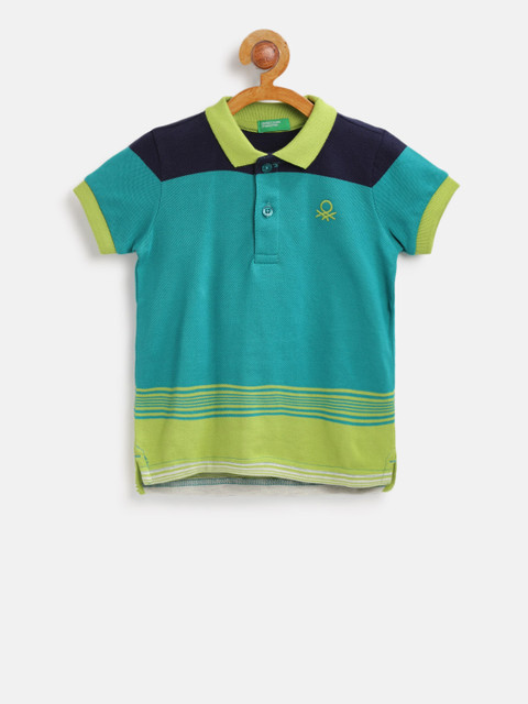 

United Colors of Benetton Boys Teal Green & Navy Blue Colourblocked Polo Collar T-shirt