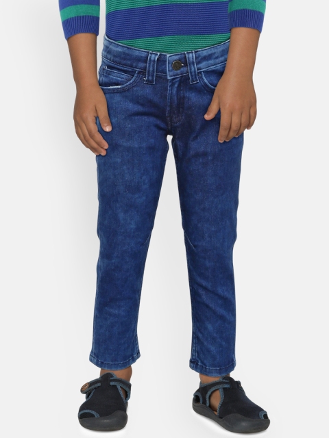 

United Colors of Benetton Boys Blue Regular Fit Mid-Rise Low Distress Stretchable Jeans