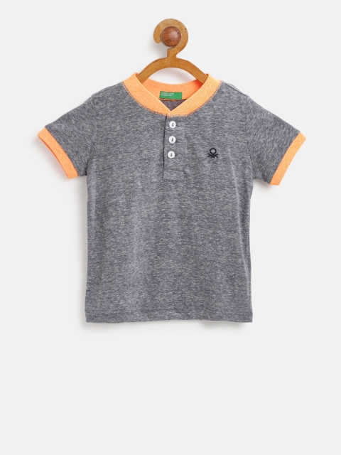 

United Colors of Benetton Boys Grey Melange Solid Stand Collar T-shirt