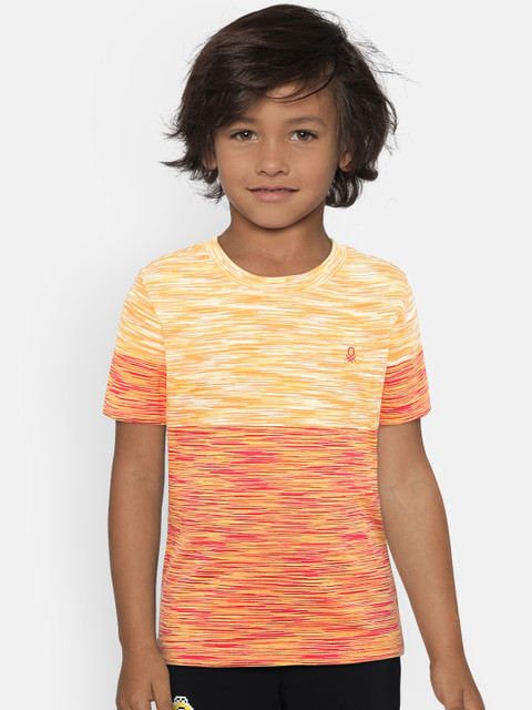 

United Colors of Benetton Boys Yellow & Red Self Design Round Neck T-shirt