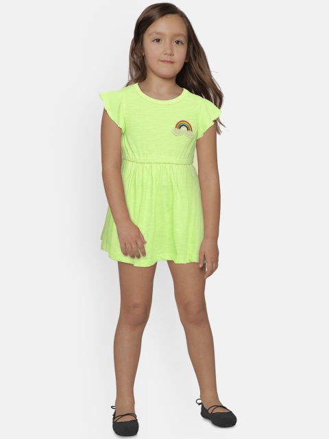 

United Colors of Benetton Girls Fluorescent Green Solid Fit and Flare Dress