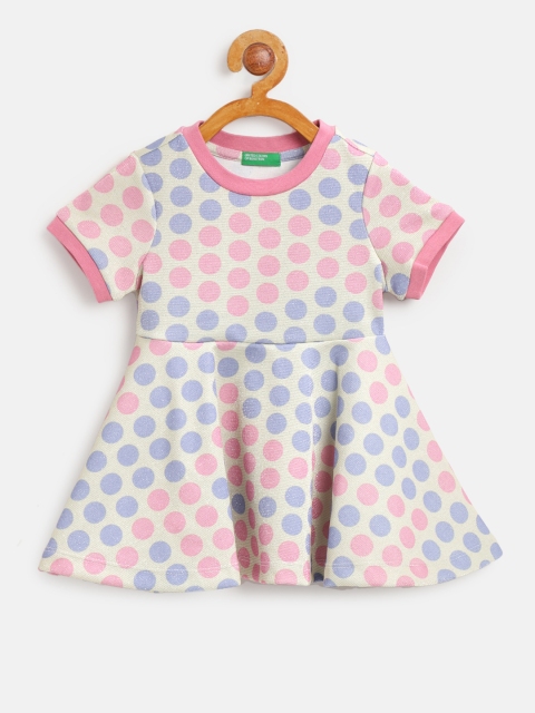 

United Colors of Benetton Girls Beige & Pink Printed Fit & Flare Dress