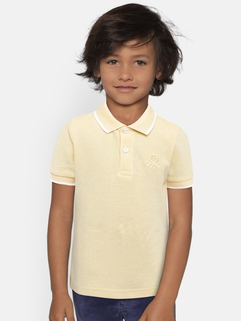 

United Colors of Benetton Boys Cream-Coloured Self Design Polo Collar T-shirt