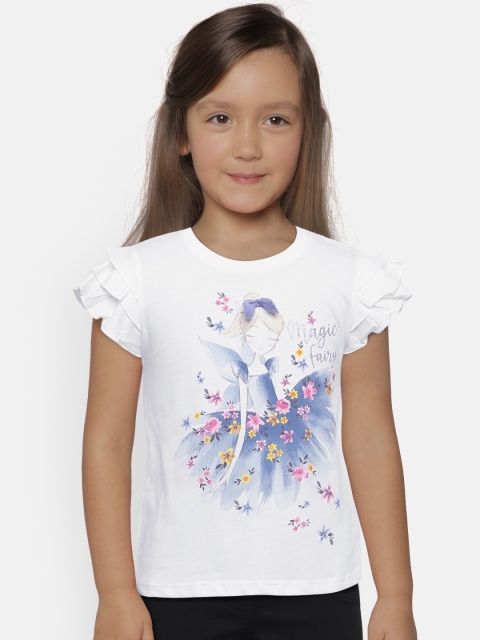 

United Colors of Benetton Girls White Printed Pure Cotton Top