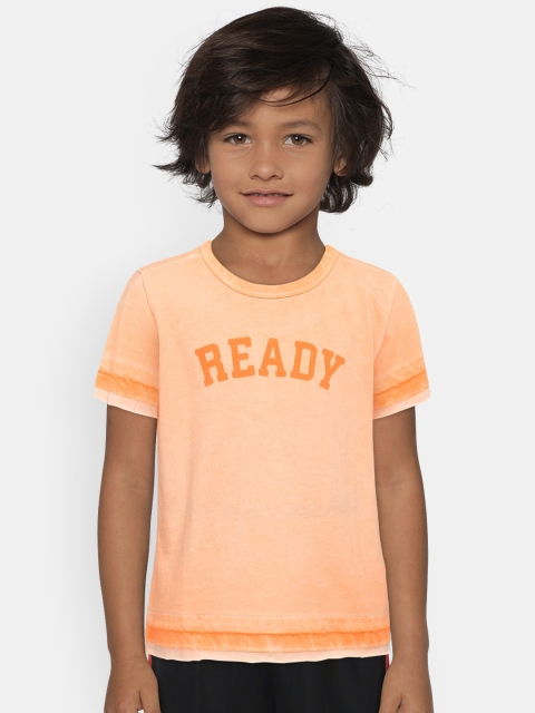 

United Colors of Benetton Boys Orange Printed Detail Round Neck Pure Cotton T-shirt