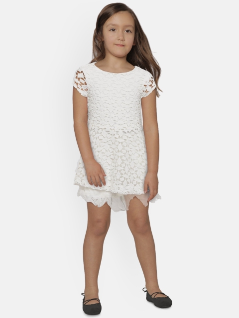 

United Colors of Benetton Girls White Self-Design Fit & Flare Dress