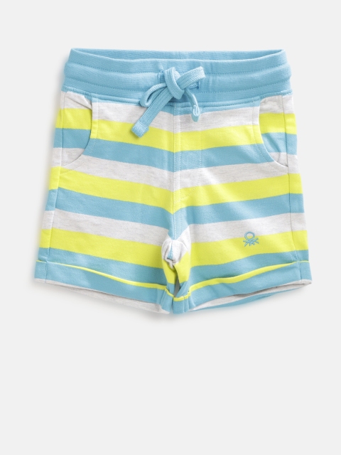 

United Colors of Benetton Boys Blue & Lime Green Striped Regular Shorts