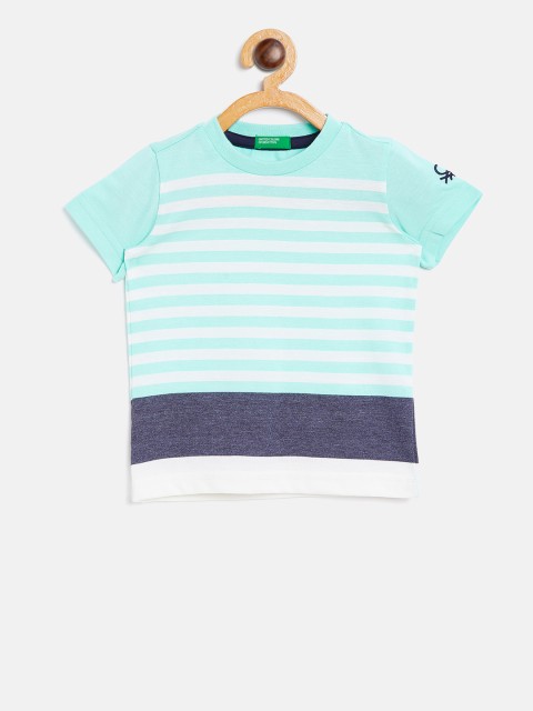 

United Colors of Benetton Boys Blue & White Striped Round Neck T-shirt