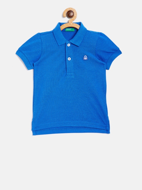 

United Colors of Benetton Boys Blue Solid Polo Collar T-shirt