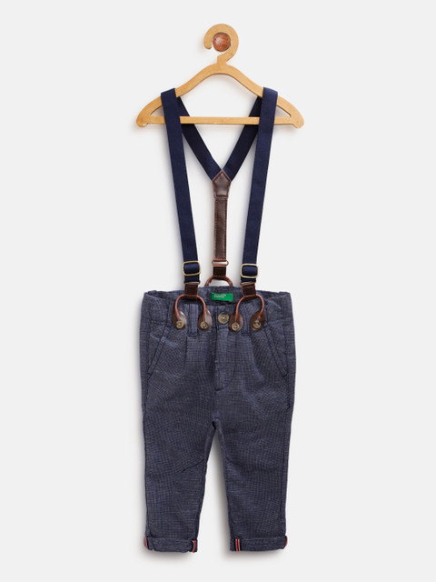 

United Colors of Benetton Boys Navy Blue Regular Fit Checked Trousers