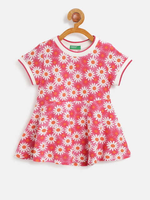 

United Colors of Benetton Girls Pink & White Printed A-Line Dress