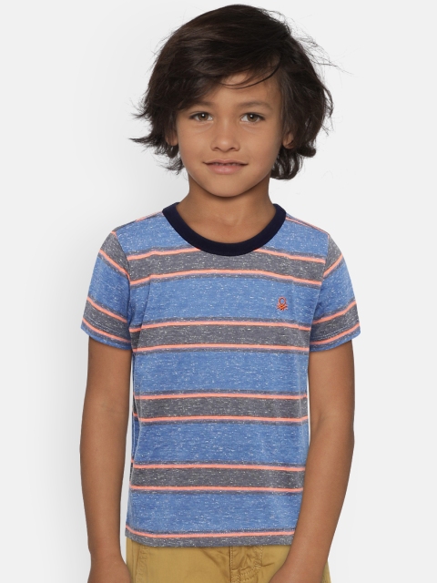 

United Colors of Benetton Boys Blue & Charcoal Grey Striped Round Neck T-shirt