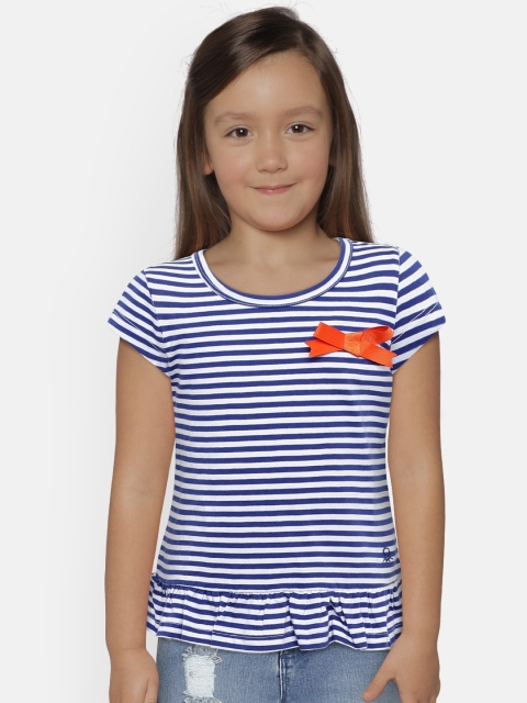 

United Colors of Benetton Girls Blue & White Striped Pure Cotton Top