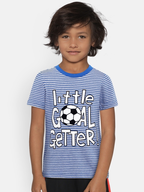 

United Colors of Benetton Boys Grey Melange & Blue Striped Round Neck T-shirt