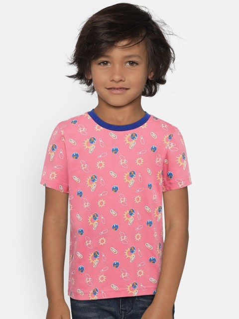 

United Colors of Benetton Boys Pink Printed Round Neck T-shirt
