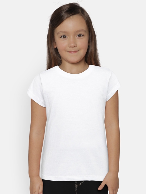 United Colors of Benetton Girls White Solid Round Neck T-shirt