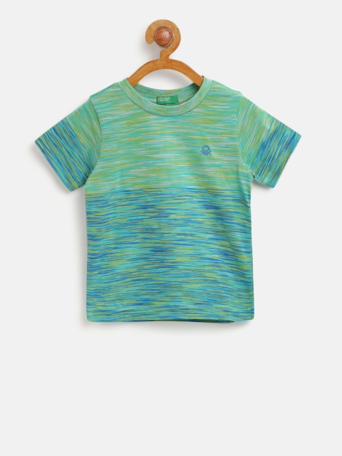 

United Colors of Benetton Boys Green & Blue Self Design Round Neck T-shirt