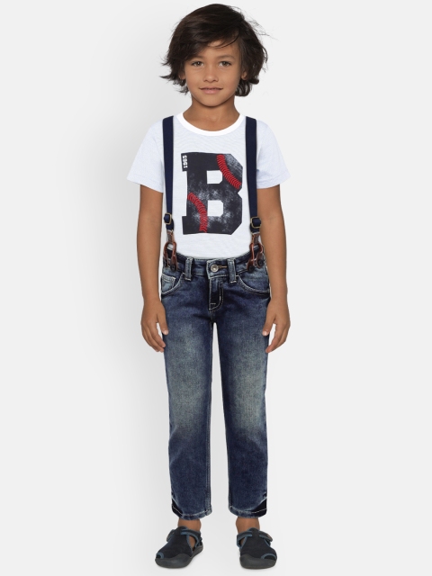 

United Colors of Benetton Boys Blue Mid-Rise Clean Look Stretchable Jeans with Suspenders