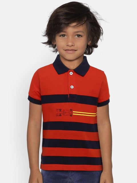 

United Colors of Benetton Boys Red & Navy Striped Polo Collar T-shirt