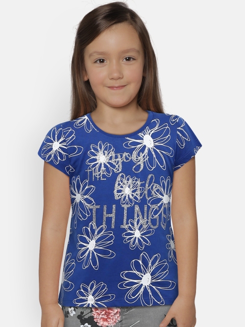 

United Colors of Benetton Girls Blue & White Printed Round Neck T-shirt