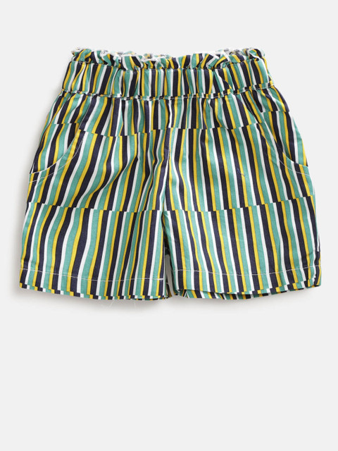 

United Colors of Benetton Girls Green Striped Regular Shorts