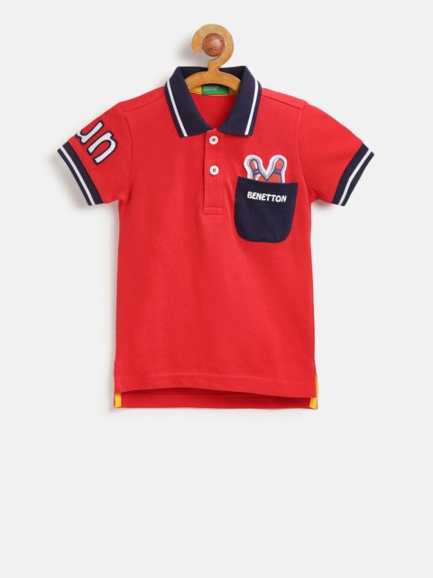 

United Colors of Benetton Boys Red Solid Polo Collar T-shirt