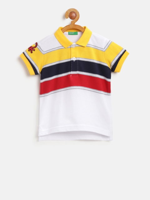 

United Colors of Benetton Boys White & Yellow Striped Polo Collar T-shirt