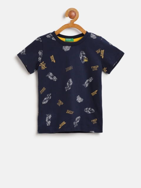 

United Colors of Benetton Boys Navy Blue Printed Round Neck T-shirt