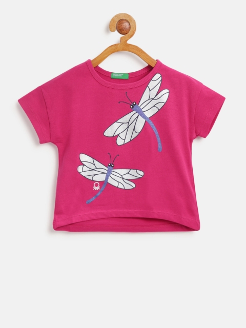 

United Colors of Benetton Girls Pink Printed Round Neck T-shirt