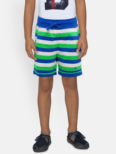 

United Colors of Benetton Boys Blue & Green Striped Regular Fit Shorts