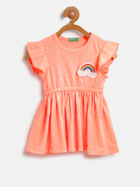 

United Colors of Benetton Girls Fluorescent Orange Solid Fit & Flare Dress