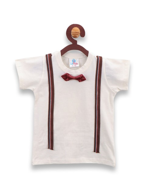 

LilPicks Boys White Striped Round Neck T-shirt