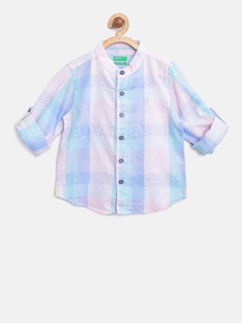 

United Colors of Benetton Boys Blue & Pink Checked Casual Shirt