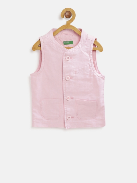 

United Colors of Benetton Boys Pink Solid Pure Cotton Nehru Jacket