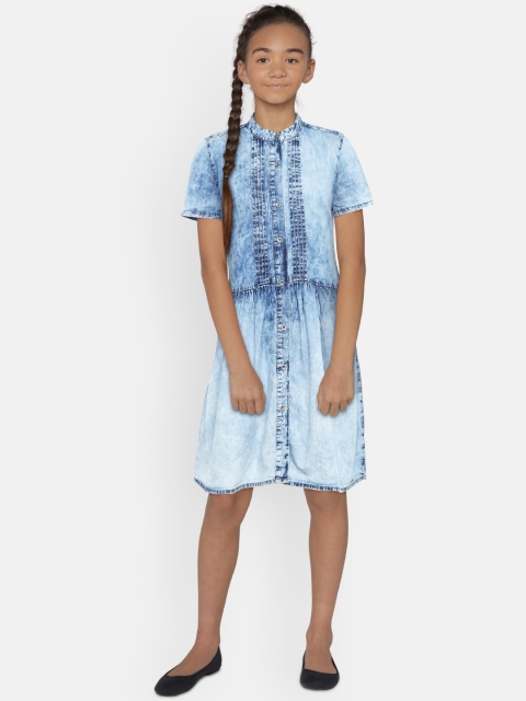

United Colors of Benetton Girls Blue Washed Denim Shirt Dress
