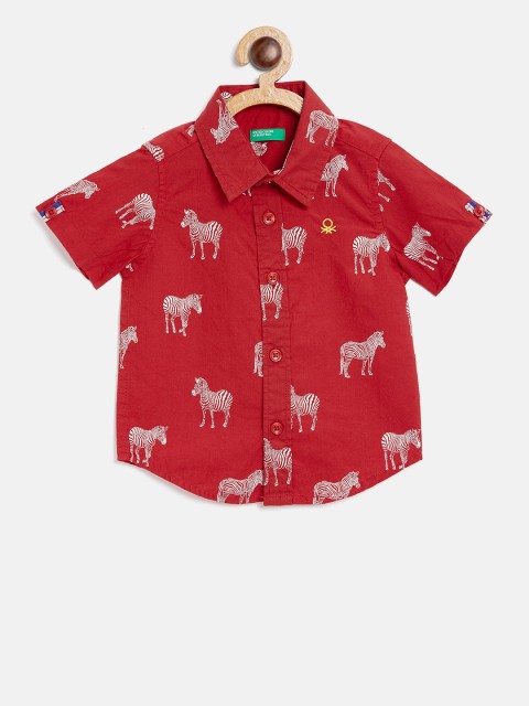 

United Colors of Benetton Boys Red & White Regular Fit Printed Casual Shirt