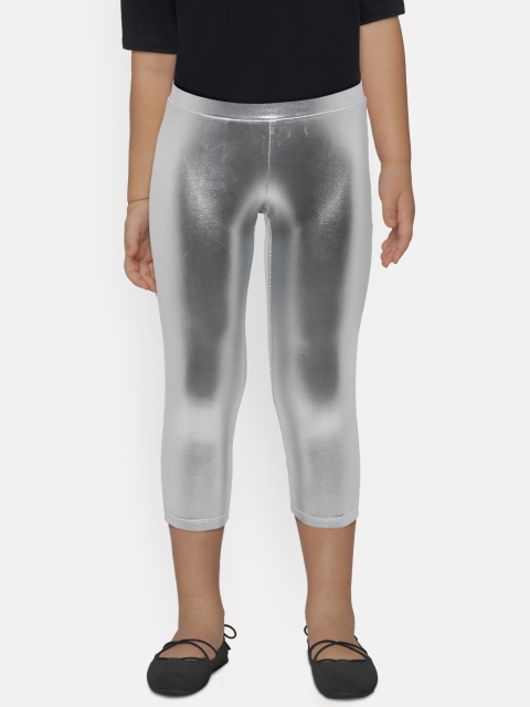 

United Colors of Benetton Girls Silver-Toned Solid Sheen Leggings