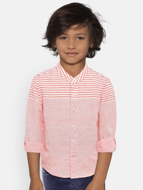 

United Colors of Benetton Boys Coral Orange & White Regular Fit Striped Casual Shirt
