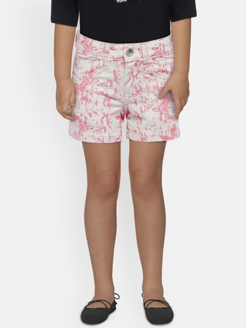 

United Colors of Benetton Girls Pink & Off-White Printed Regular Fit Denim Shorts