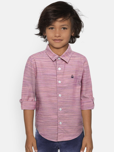 

United Colors of Benetton Boys Pink & Blue Regular Fit Self Design Casual Shirt