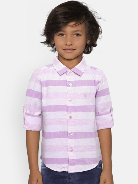 

United Colors of Benetton Boys Purple Regular Fit Striped Casual Shirt